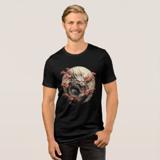 Moonlit Blossom Dragon Illustration Tri-Blend Shirt