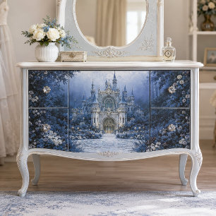 Moonlit Blue Castle Decoupage Tissue Paper