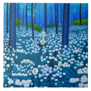 Moonlit Blue Forest Wildflower Meadow Tile