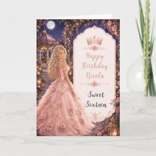 Moonlit Blush Pink Garden Sweet Sixteen Card