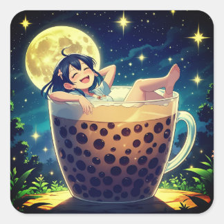 Moonlit Boba Dreams Square Sticker