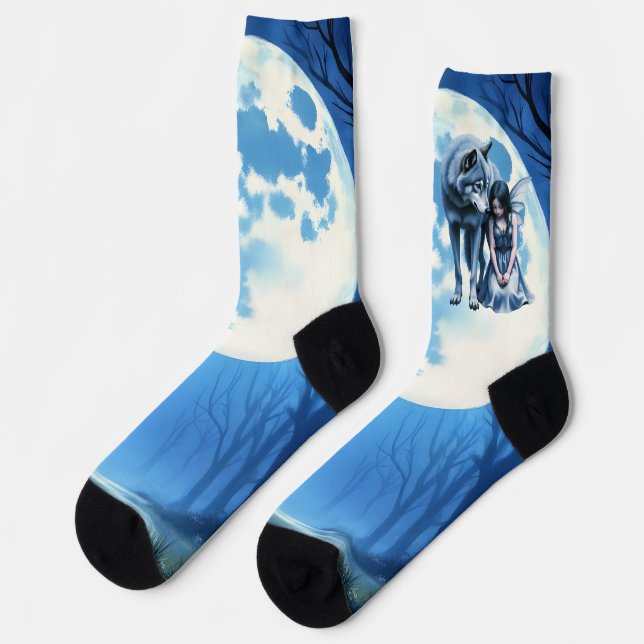 Moonlit Bond – The Wolf and the Gothic Fairy.   Socks (Left)