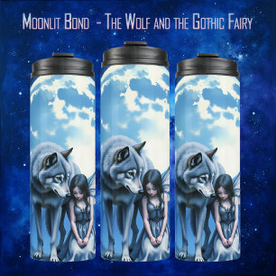 Moonlit Bond – The Wolf and the Gothic Fairy.   Thermal Tumbler