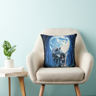 Moonlit Bond – The Wolf and the Gothic Fairy. Throw Pillow