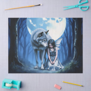 Moonlit Bond – The Wolf and the Gothic Fairy.   Tissue Paper