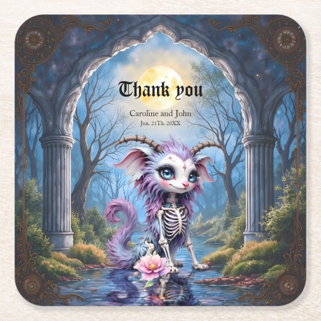 Moonlit Bones – Guardian of Forgotten Dreams.  Square Paper Coaster (Front)