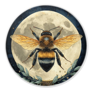 Moonlit Bumblebee Watercolor Art Celestial Bee a Ceramic Knob
