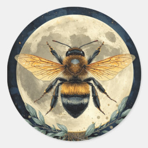 Moonlit Bumblebee Watercolor Art Celestial Bee a Classic Round Sticker