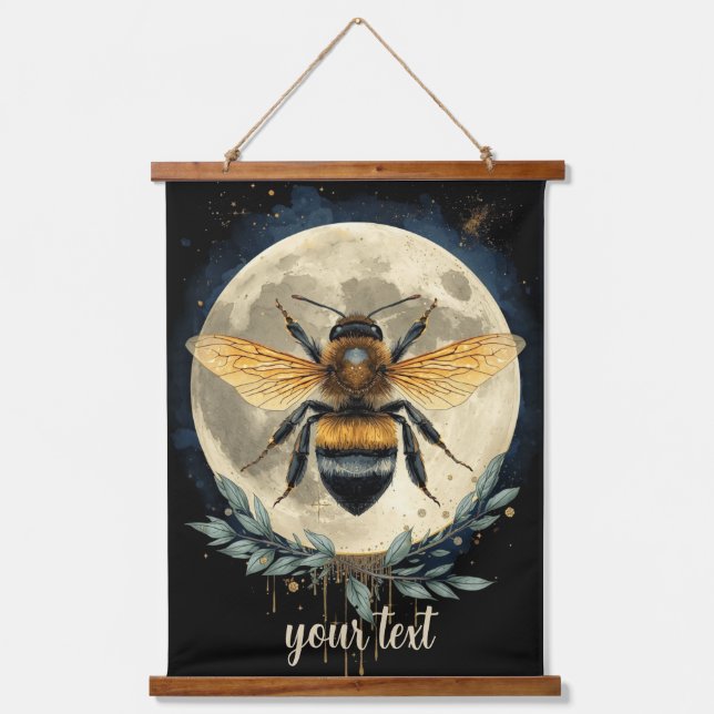 Moonlit Bumblebee Watercolor Art | Celestial Bee a Hanging Tapestry (Front)