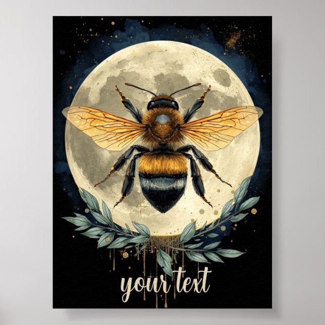 Moonlit Bumblebee Watercolor Art | Celestial Bee a Poster (Front)