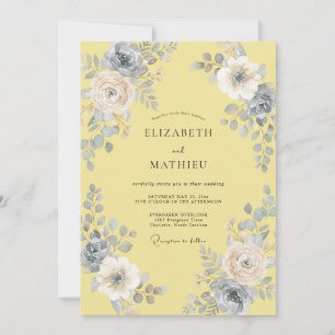 Moonlit Butter Yellow Leaf Wedding Invitation