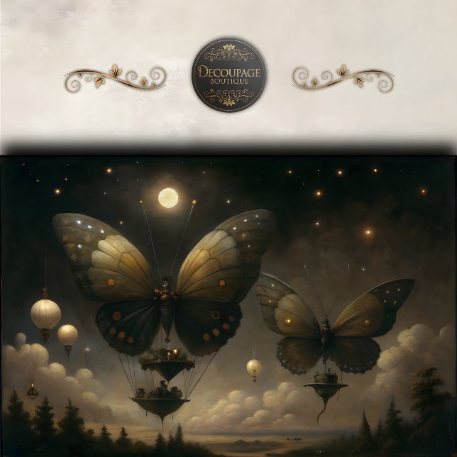 Moonlit Butterfly Airship Decoupage Tissue Paper (Moonlit Butterfly Airship Decoupage Tissue Paper)