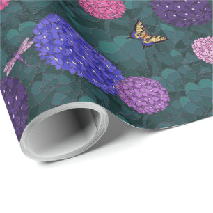 Moonlit Butterfly Hydrangea Garden Pewter Medium Wrapping Paper