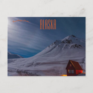 Moonlit Cabin in Alaska Postcard