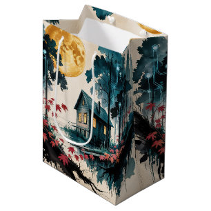 Moonlit Cabin Japanese Forest Art (1) Medium Gift Bag
