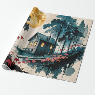 Moonlit Cabin Japanese Forest Art (1) Wrapping Paper