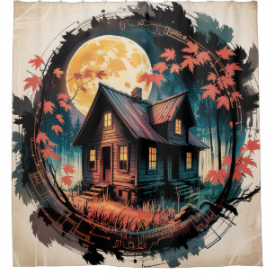 Moonlit Cabin Japanese Forest Art (3)