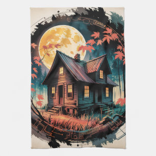 Moonlit Cabin Japanese Forest Art (3) Kitchen Towel