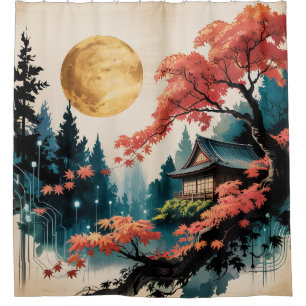 Moonlit Cabin Japanese Forest Art (4)