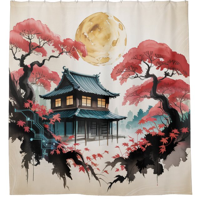 Moonlit Cabin Japanese Forest Art (5) (Front)