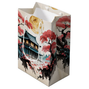 Moonlit Cabin Japanese Forest Art (5) Medium Gift Bag