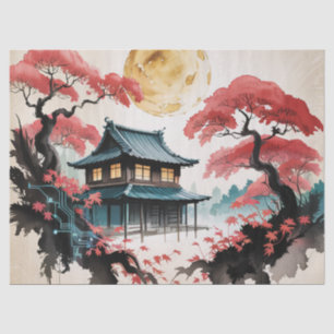 Moonlit Cabin Japanese Forest Art (5) Tissue Paper