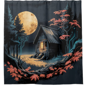 Moonlit Cabin Japanese Forest Art (6)
