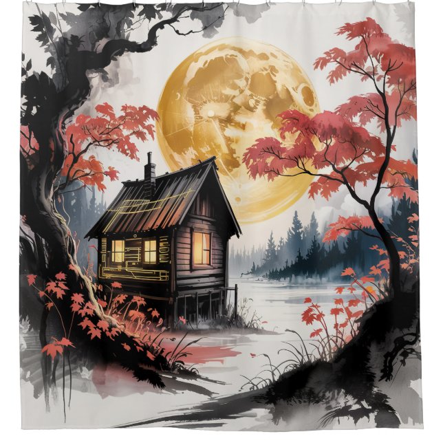 Moonlit Cabin Japanese Forest Art (7) (Front)