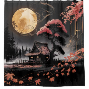 Moonlit Cabin Japanese Forest Art (8)