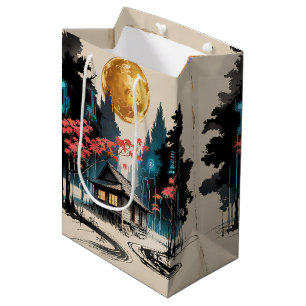 Moonlit Cabin Japanese Forest Art (9) Medium Gift Bag