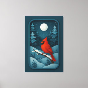 Moonlit Cardinal in Winter Forest Canvas Print