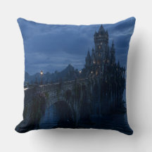 Moonlit Castle Bridge Throw Pillow