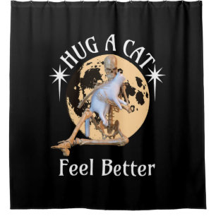 Moonlit Cat Hug Skeleton Comfort Humour