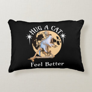 Moonlit Cat Hug Skeleton Comfort Humour Accent Pillow