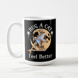 Moonlit Cat Hug Skeleton Comfort Humour Coffee Mug