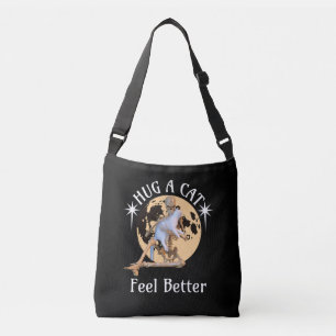 Moonlit Cat Hug Skeleton Comfort Humour Crossbody Bag