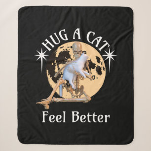 Moonlit Cat Hug Skeleton Comfort Humour Sherpa Blanket
