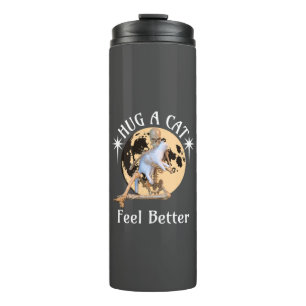 Moonlit Cat Hug Skeleton Comfort Humour Thermal Tumbler