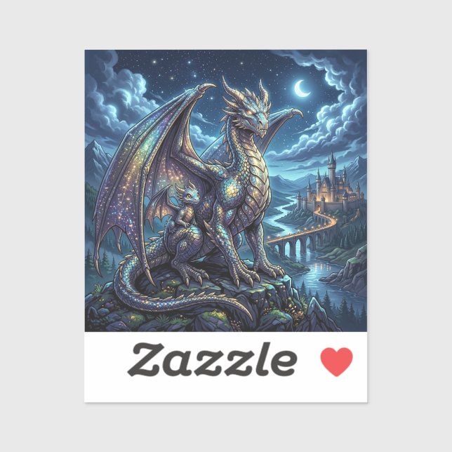 Moonlit Celestial Dragons and Castle (Sheet)