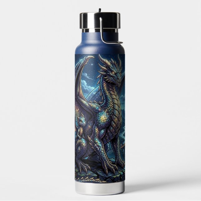 Moonlit Celestial Dragons and Castle Water Bottle (Left)