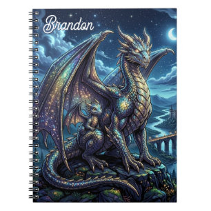 Moonlit Celestial Dragons Personalized Notebook