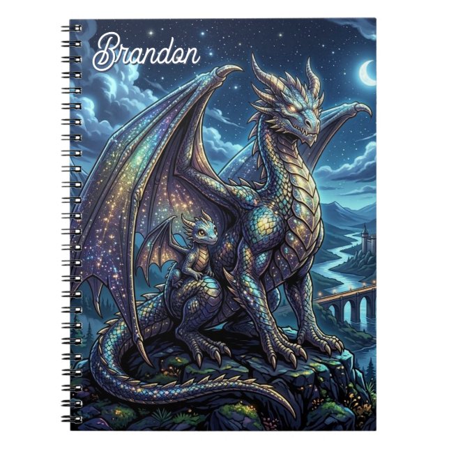 Moonlit Celestial Dragons Personalized Notebook (Front)