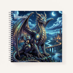 Moonlit Celestial Dragons Personalized Sketchbook Notebook