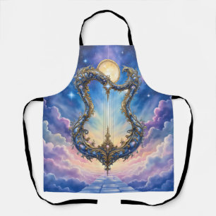 Moonlit Celestial Harp – Dreamy Cosmic Fantasy Art Apron
