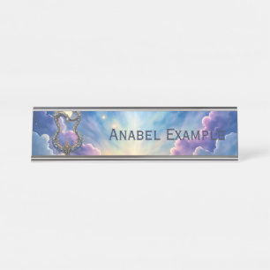 Moonlit Celestial Harp – Dreamy Cosmic Fantasy Art Desk Name Plate