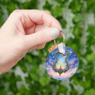 Moonlit Celestial Harp – Dreamy Cosmic Fantasy Art Keychain