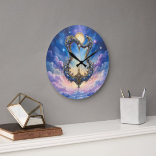 Moonlit Celestial Harp – Dreamy Cosmic Fantasy Art Large Clock