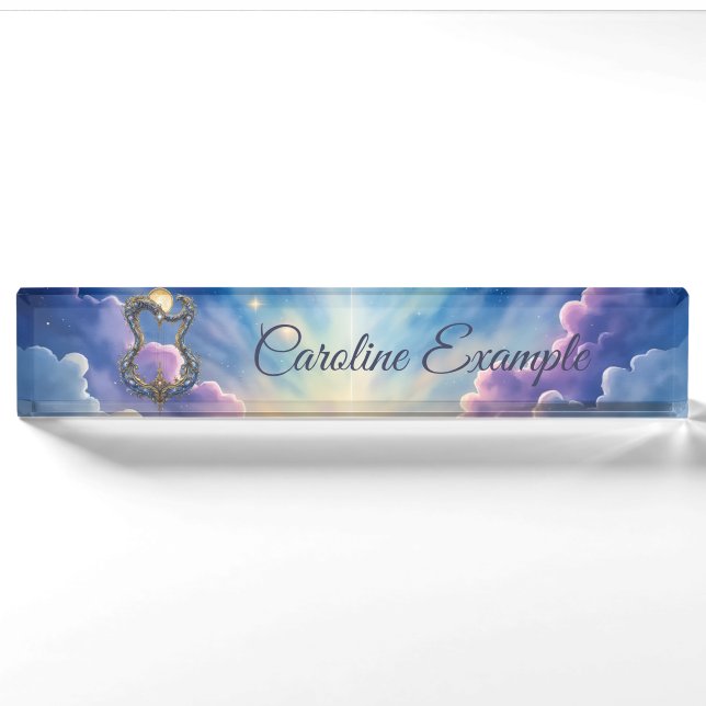 Moonlit Celestial Harp – Dreamy Cosmic Fantasy Art Nameplate (Front)