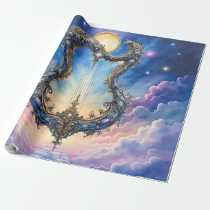 Moonlit Celestial Harp – Dreamy Cosmic Fantasy Art Wrapping Paper