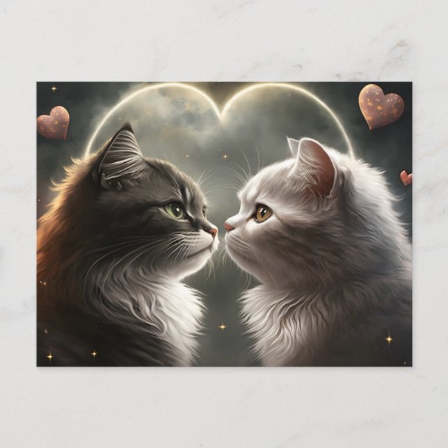 Moonlit Chats amoureux Valentine Carte postale (Devant)